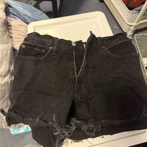 Black Denim Frayed Shorts 26